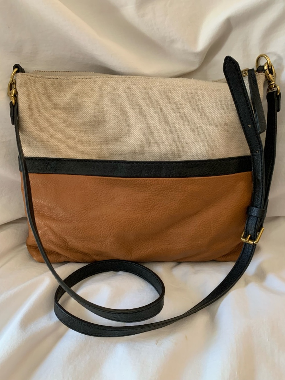 Fossil 'Fiona' color block leather & linen crossbody bag/purse